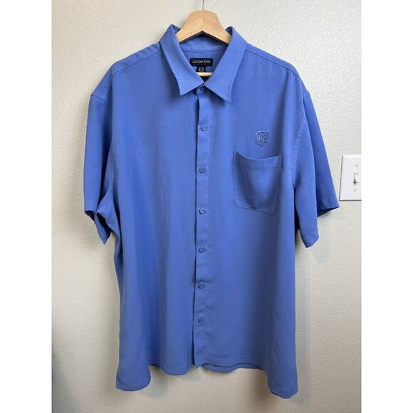 UPS Lands' End Mens Polo Shirt XXL Blue 100% Polyester Short Sleeve Work Uniform - Picture 6 of 6